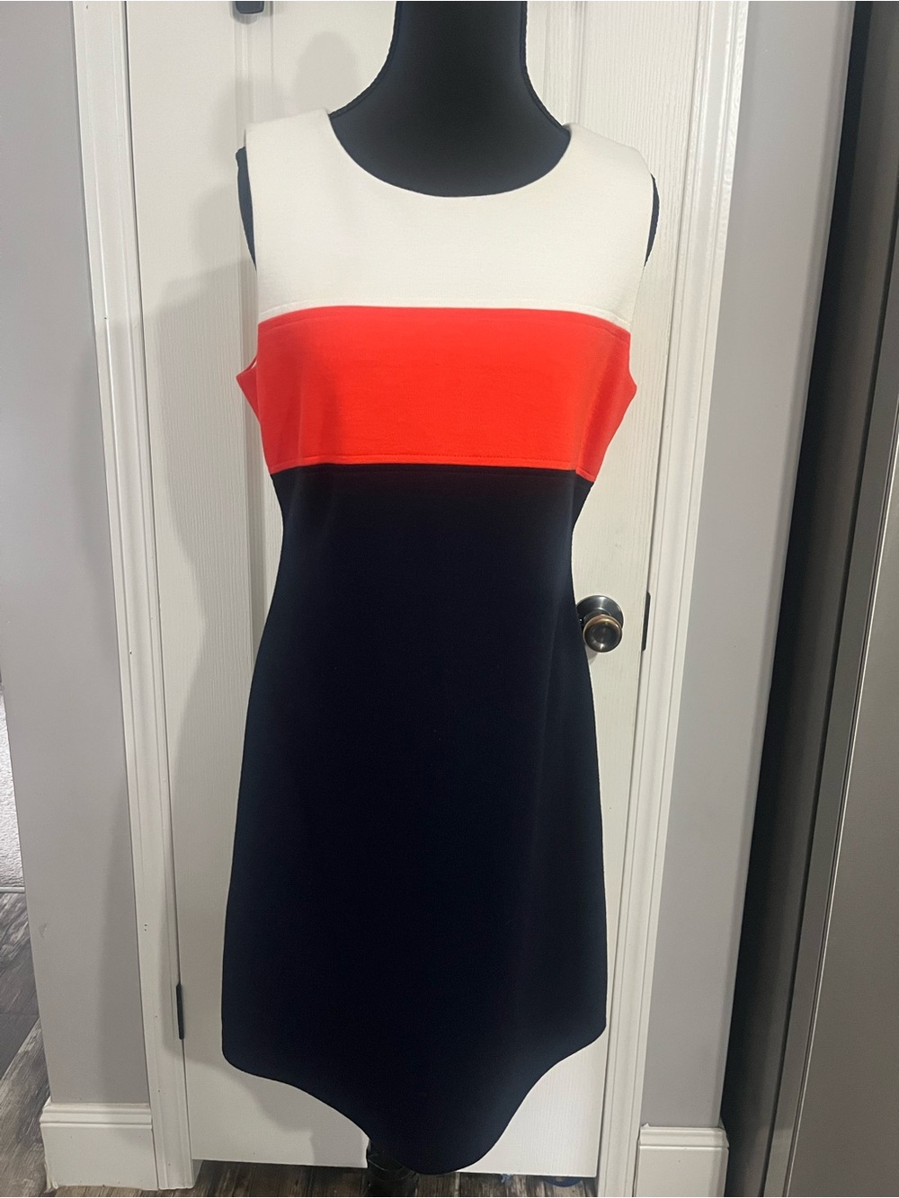 Tommy Hilfiger White, Orange and Black Colorblock Mini Sheath Dress